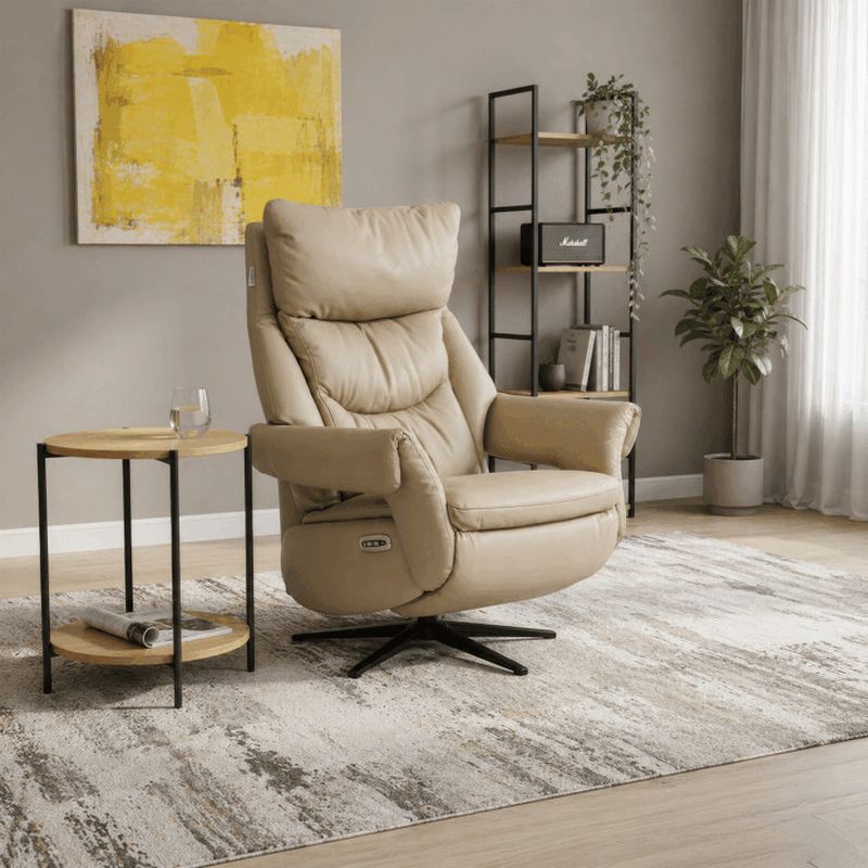 Luxusné krémové kožené relaxačné kreslo s elektrickým polohovaním