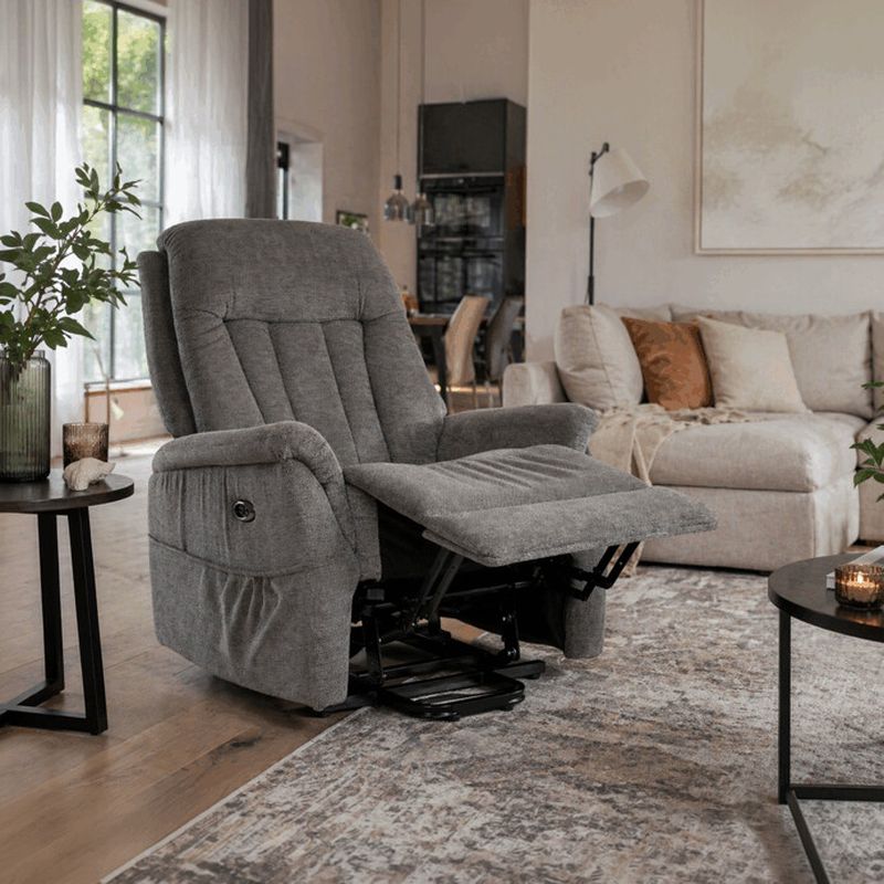 Výklopné, elektrické, polohovacie kreslo, sivá látka