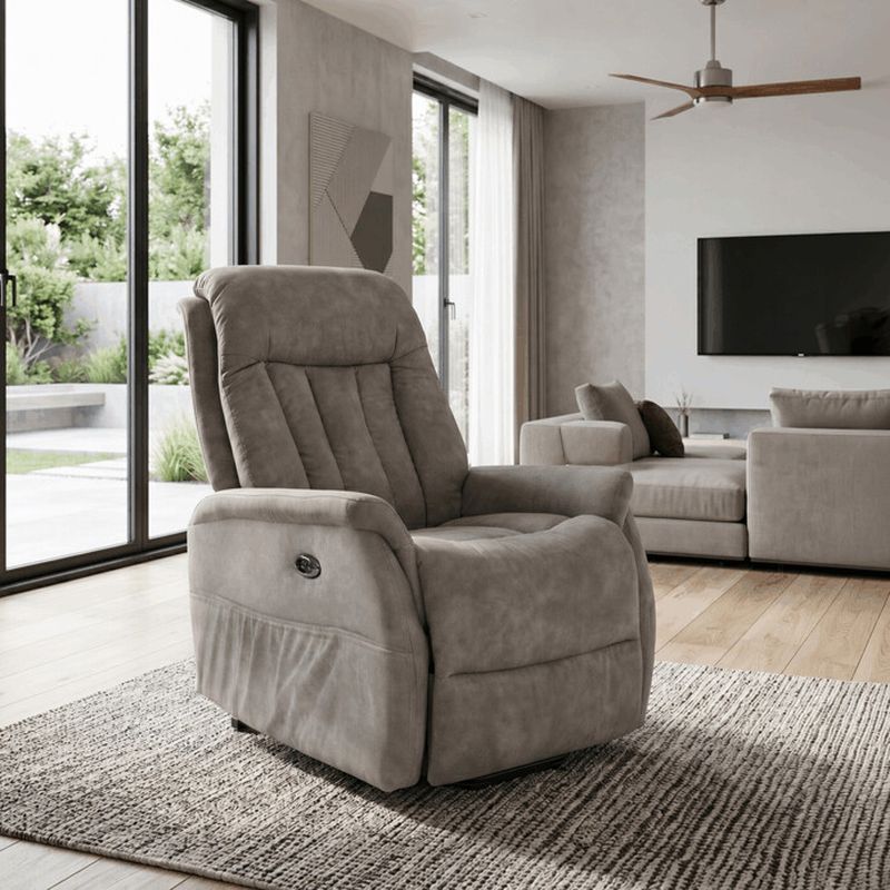 Výklopné, elektrické, polohovacie kreslo, sivá vintage látka