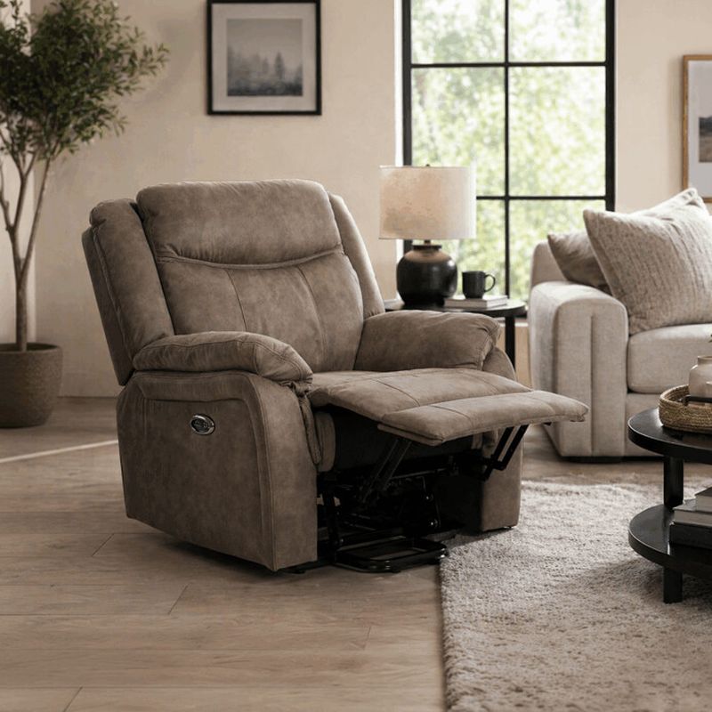 Elektrické polohovacie kreslo, výklopné, hnedá vintage látka