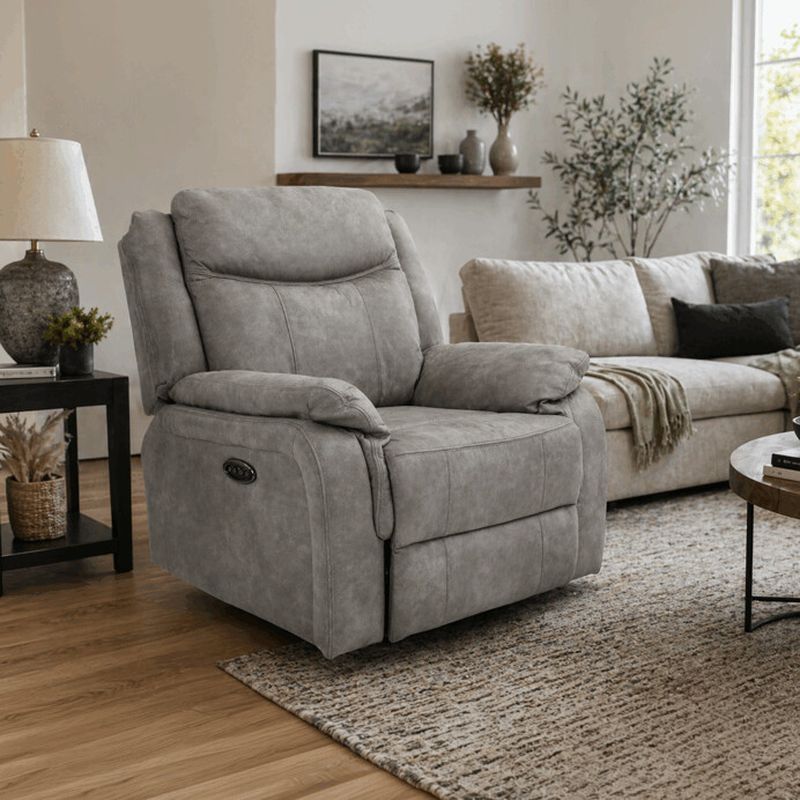 Elektrické polohovacie kreslo, výklopné, sivá vintage látka