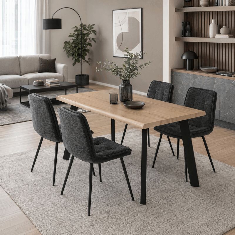 Moderný jedálenský stôl 140 × 80cm, divoký dub s kovovými nohami