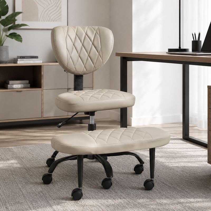 Ergonomická kľakačka, sivohnedá Taupe ekokoža, čierny kov