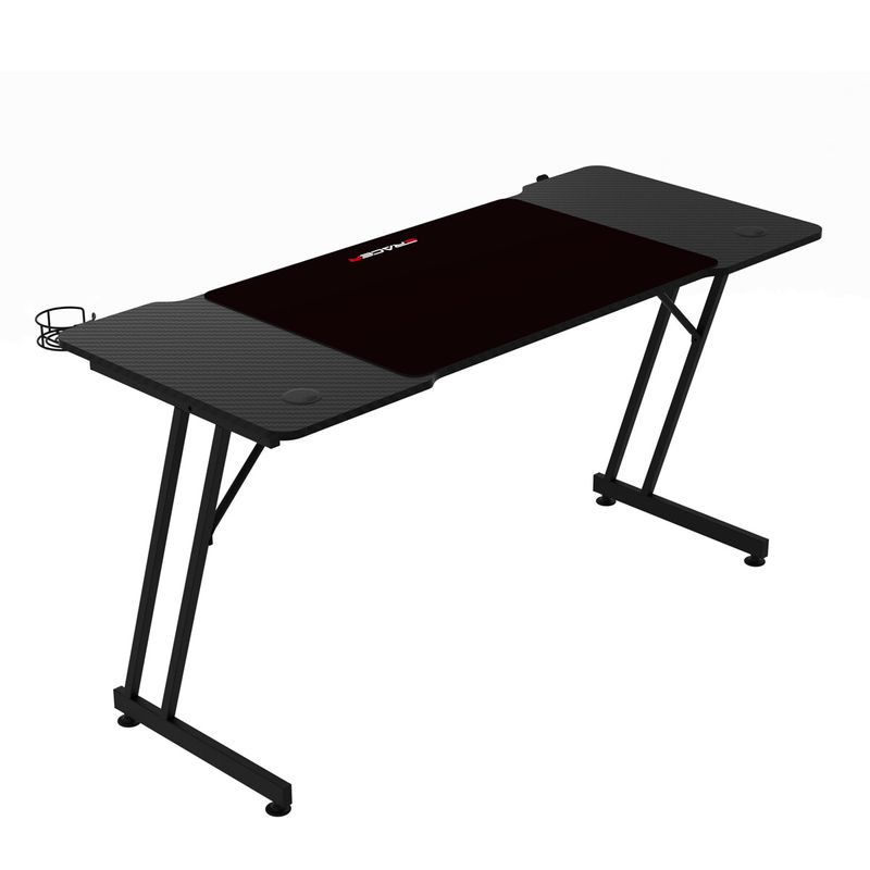 Moderný herný stôl 140x60, čierny carbon s kovovou podnožou