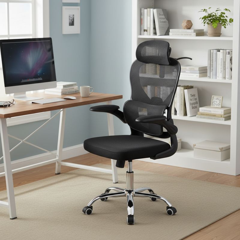 Ergonomické kancelárske kreslo v čiernej sieťovine, podstava chróm