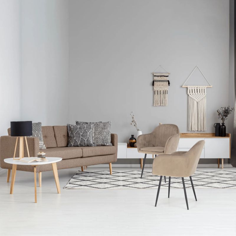 Dekoratívne prešívané dizajnové kreslo, sivohnedá Taupe Velvet látka