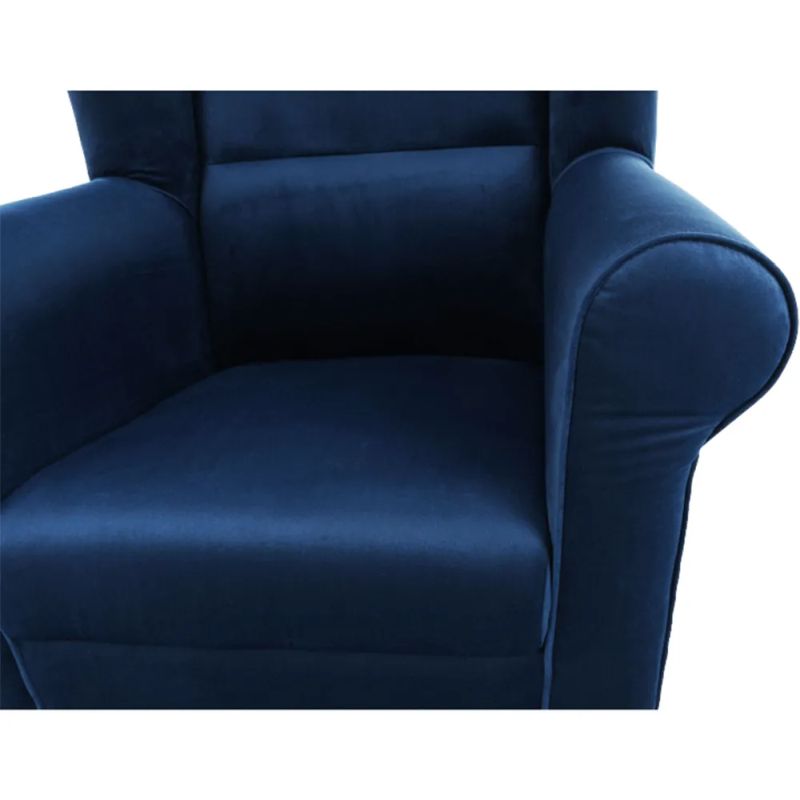 Kreslo ušiak s taburetom, látka modrá