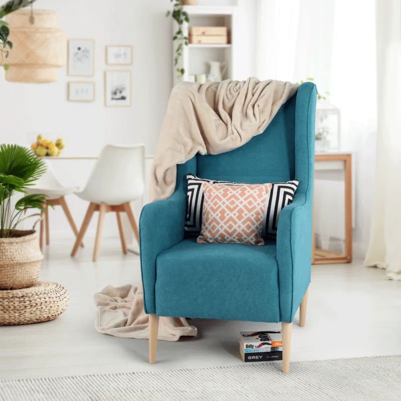 Pohodlné kreslo ušiak v tyrkysovej látke