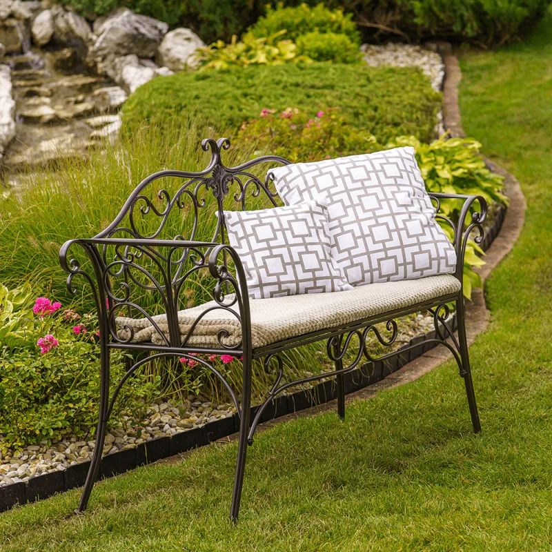 Záhradná kovová lavička hnedá