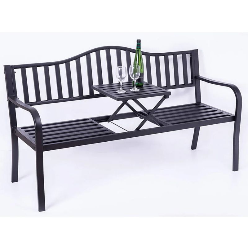 Záhradná lavička so stolíkom, čierna