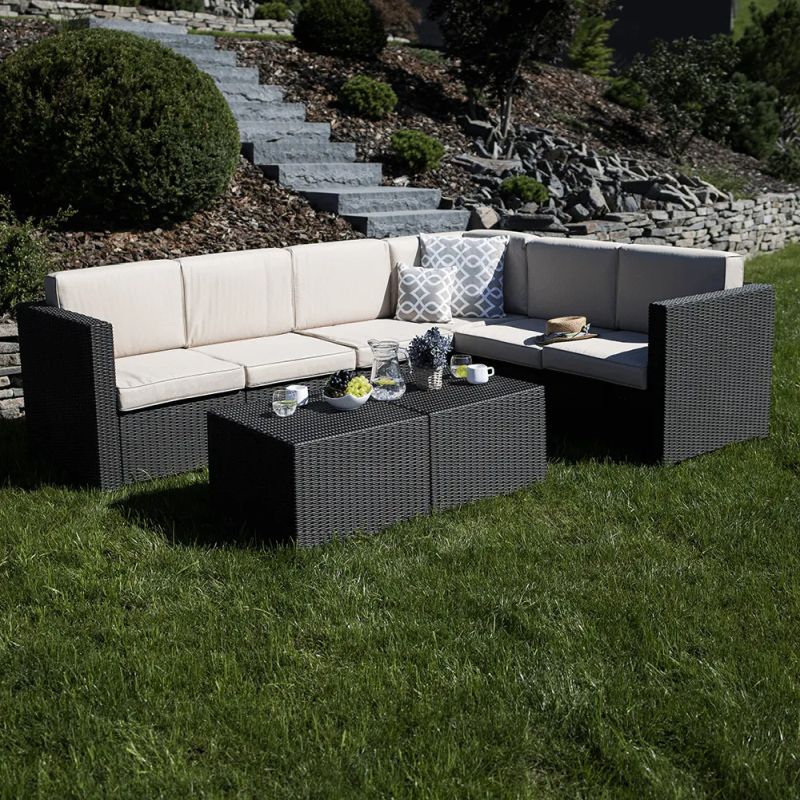 Záhradný 3-dielny ratanový set, hnedá/béžová