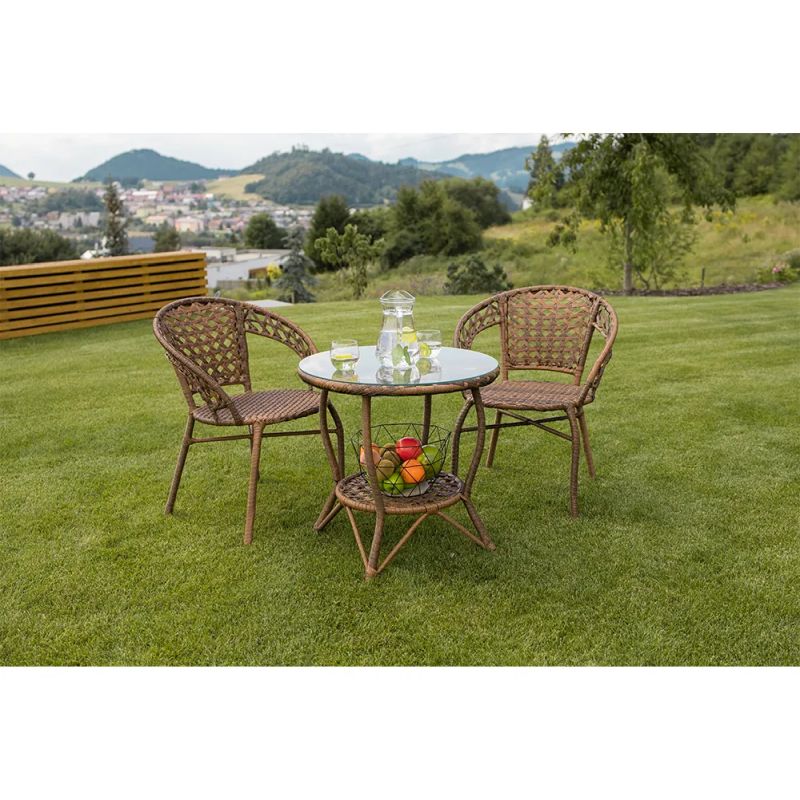 Záhradný ratanový set 1+2, v hnedej farbe