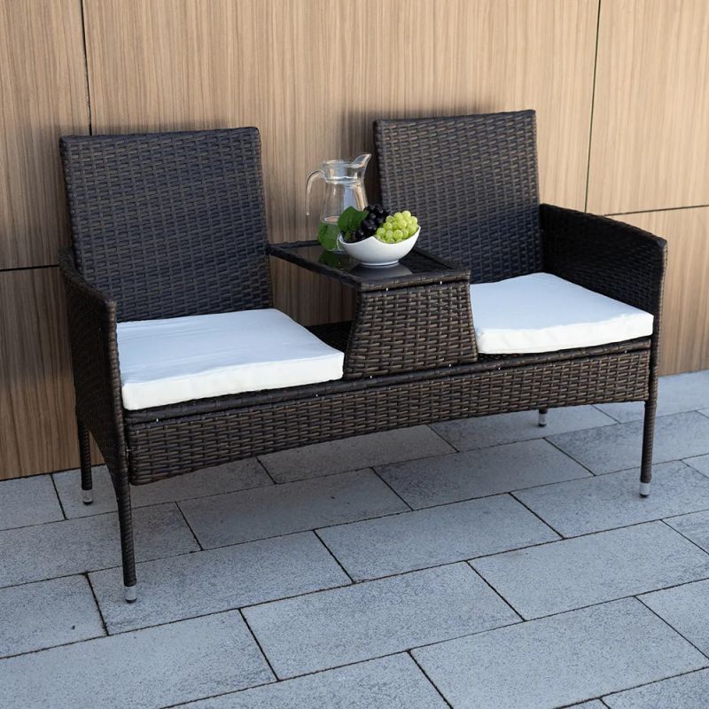 2-sed so stolikom s vankusmi, hnedá-krémová