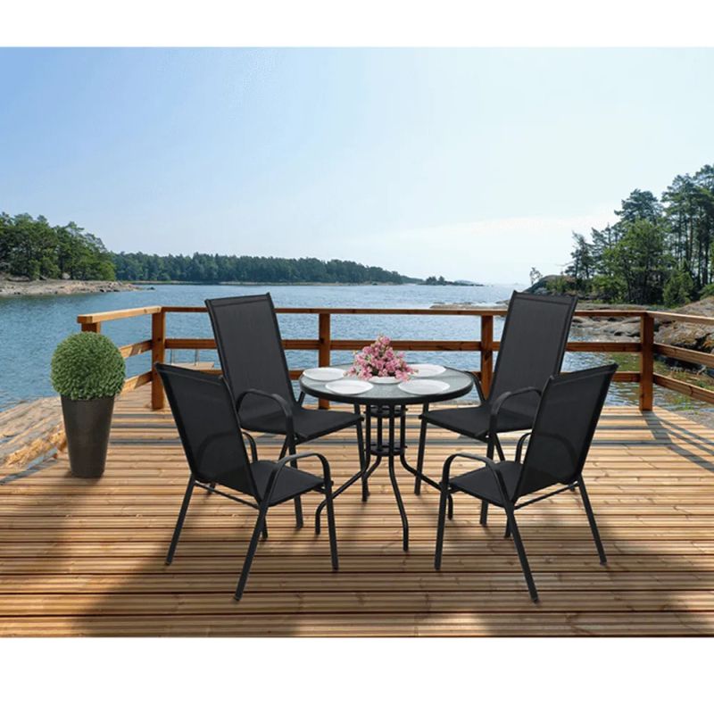 Záhradná stohovateľná stolička, tmavosivá/čierna