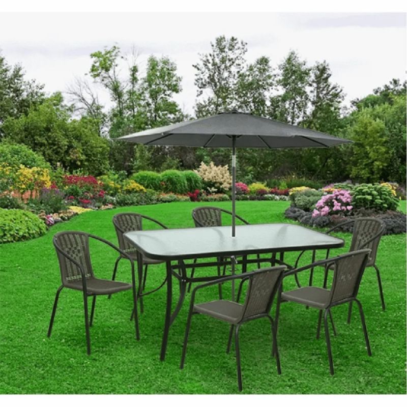 Záhradný stôl, tvrdené sklo/oceľ