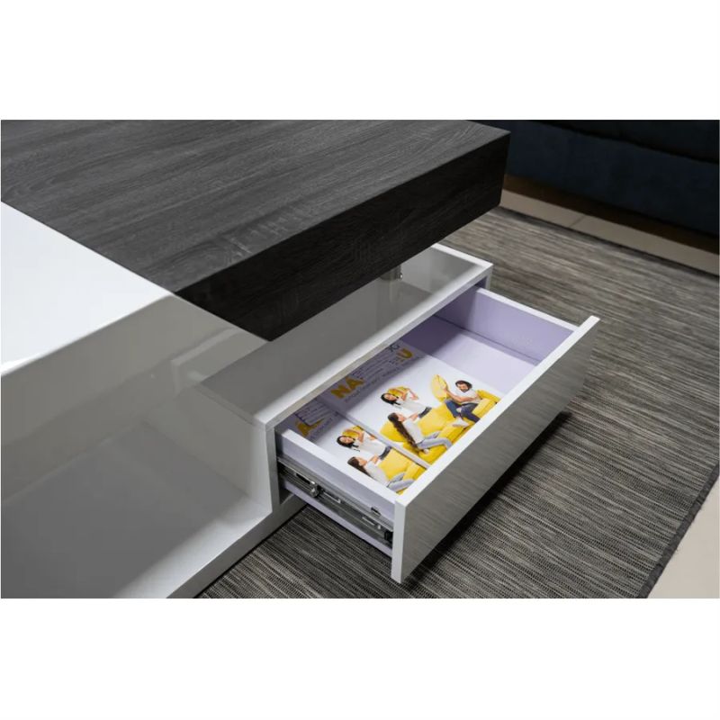 Konferenčný stolík s úložným priestorom, biely lesk/čierne drevo