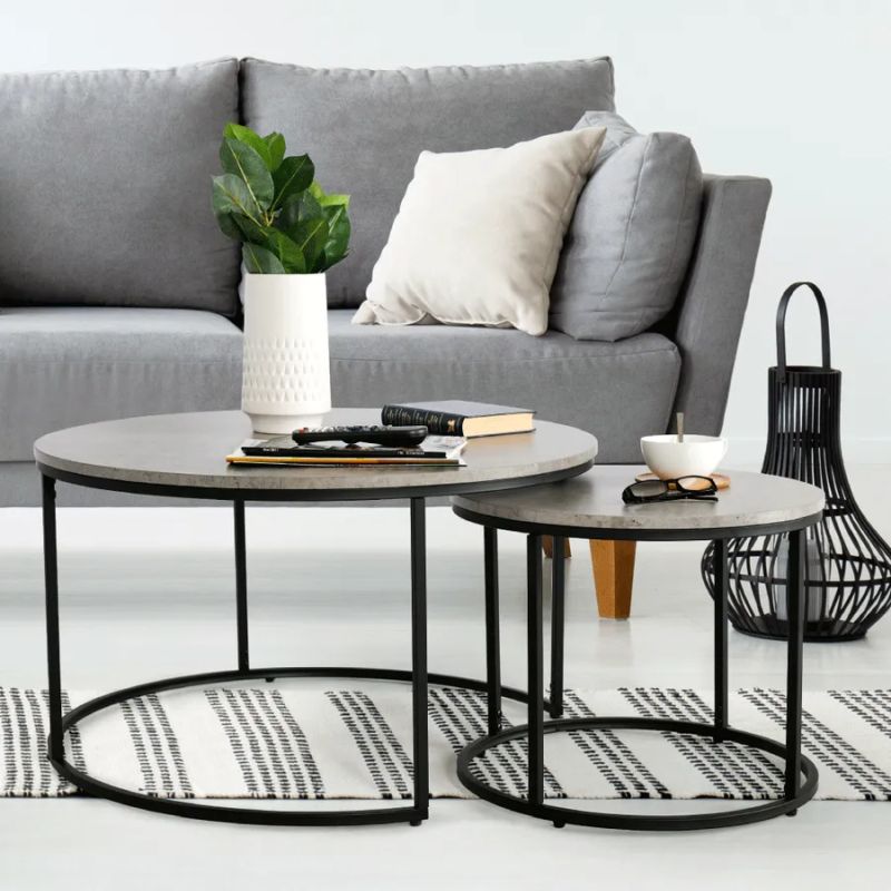 Set dvoch okrúhlych konferenčných stolíkov, betón-čierna