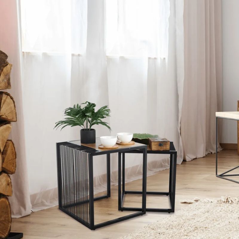 Set dvoch konferenčných stolíkov, dub-čierny