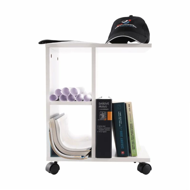 Príručný stolík na kolieskach z DTD biely