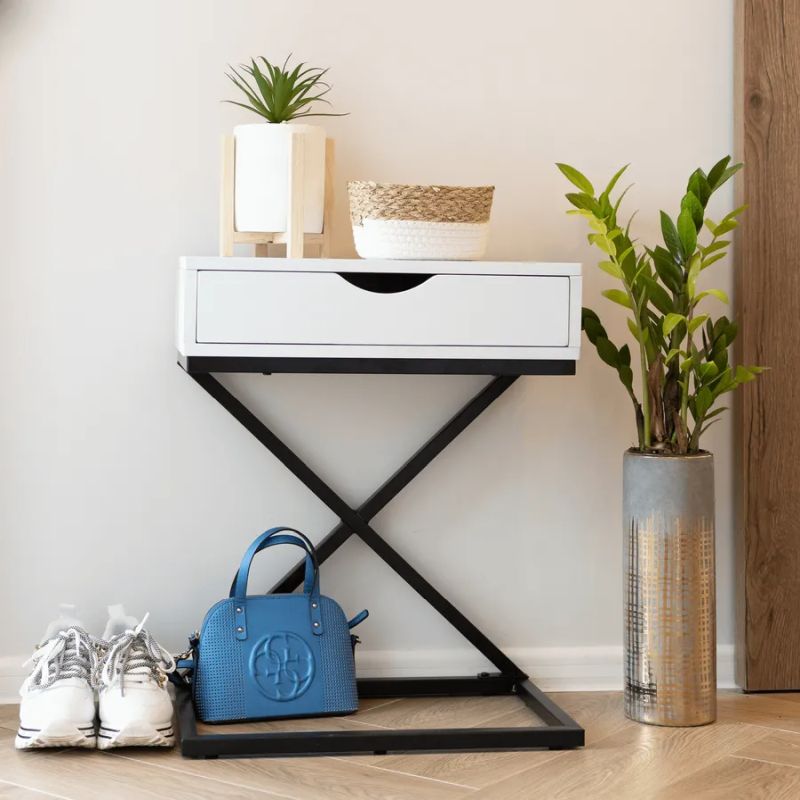 Moderný príručný/nočný stolík, biela/čierna