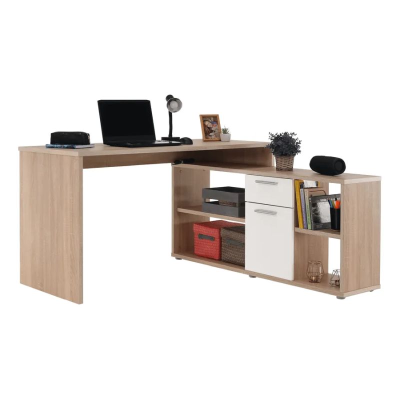 Praktický rohový písací stôl univerzálny, dub sonoma-biela