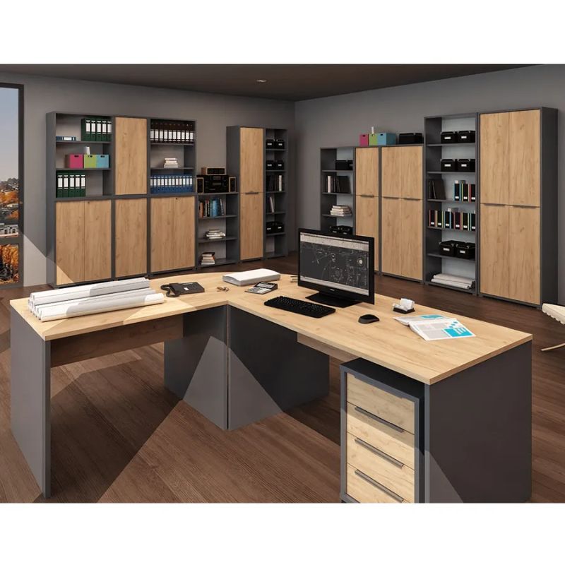 Moderný písací stôl z kvalitnej DTD, grafit/dub artisan, 160cm