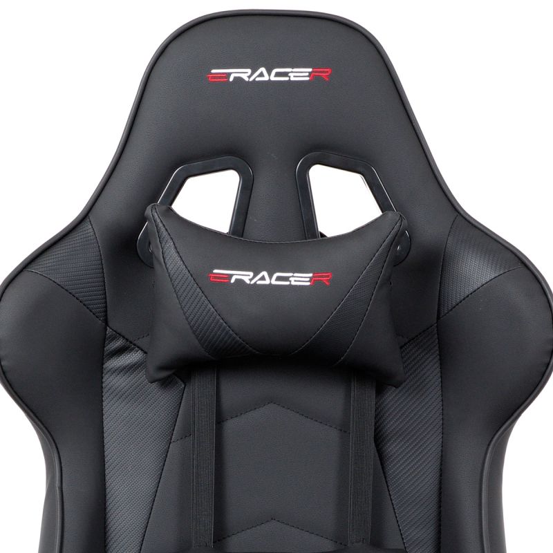 Herná stolička v prevedení čierna ekokoža s detailami v dekore CARBON