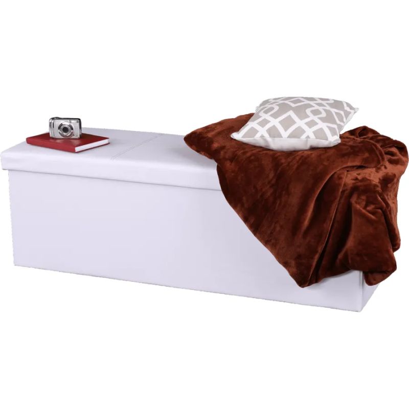 Nadčasový skladací taburet, biela ekokoža