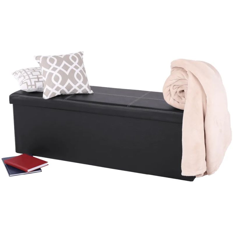 Nadčasový skladací taburet, čierna ekokoža