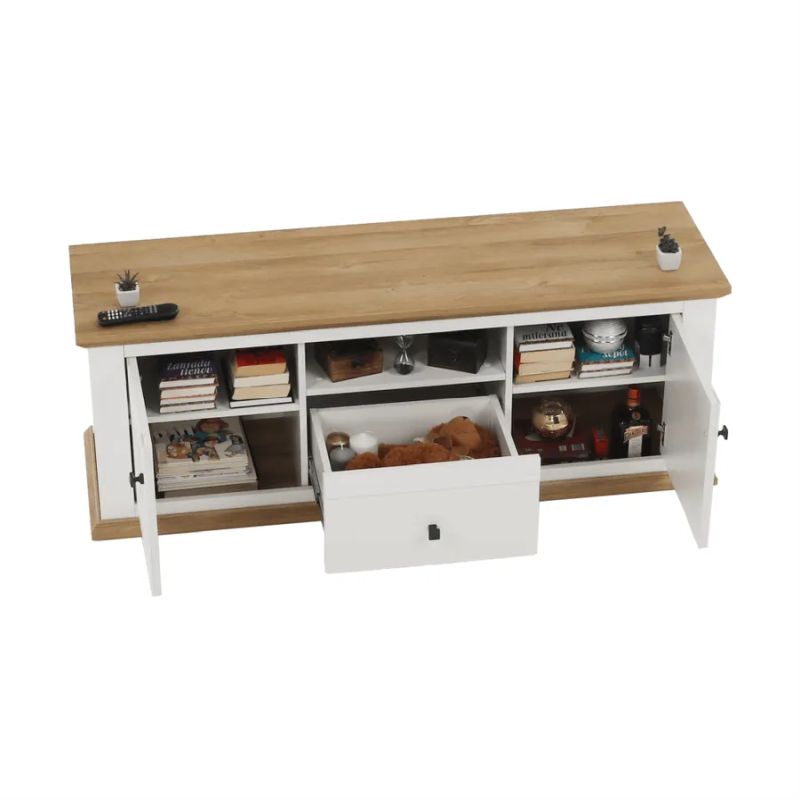 Originálny RTV stolík, biela-dub grand