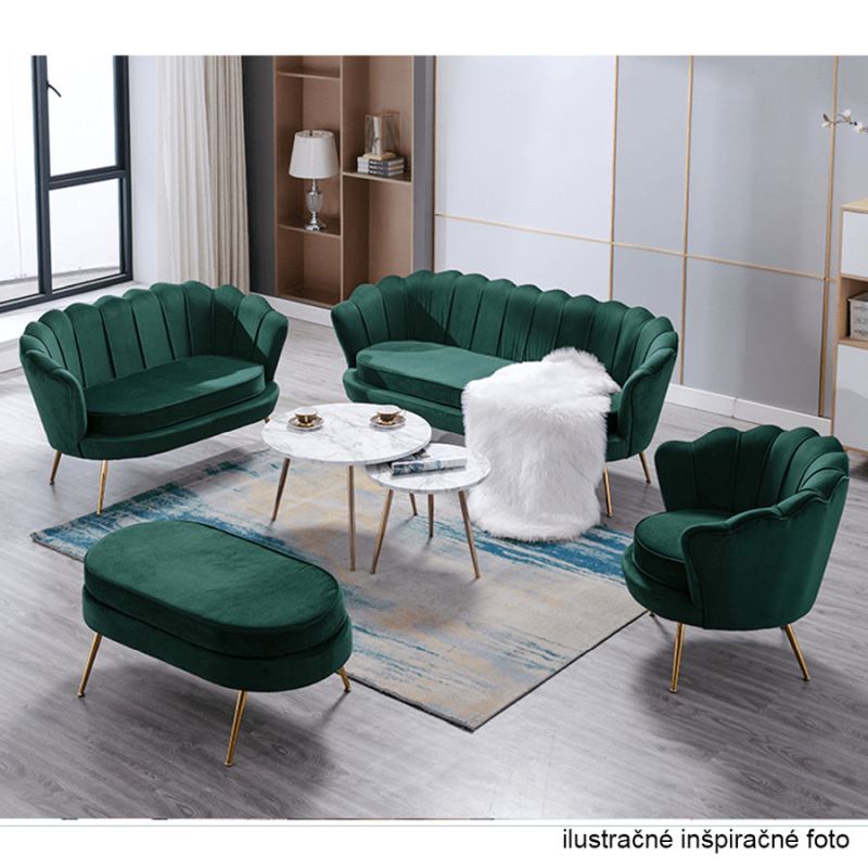 Lavica v štýle Art-deco, smaragdová Velvet látka-gold chróm-zlatý