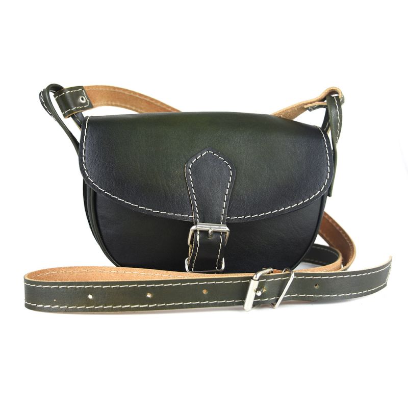 Módna MINI kožená kabelka v tmavo zelenej farbe