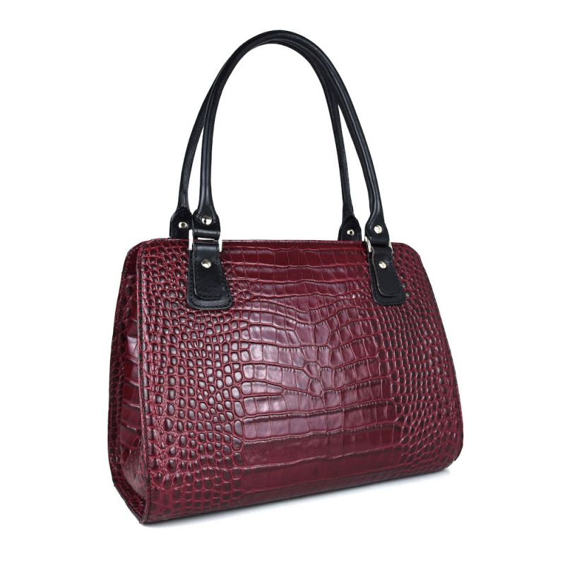 Kabelka z pravej hovädzej kože s dezénom krokodíla v bordovej farbe