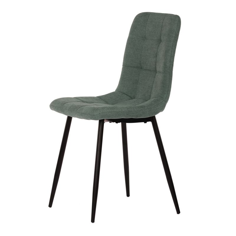 Jedálenská minimalistická stolička v industriálnom štýle, zelená látka