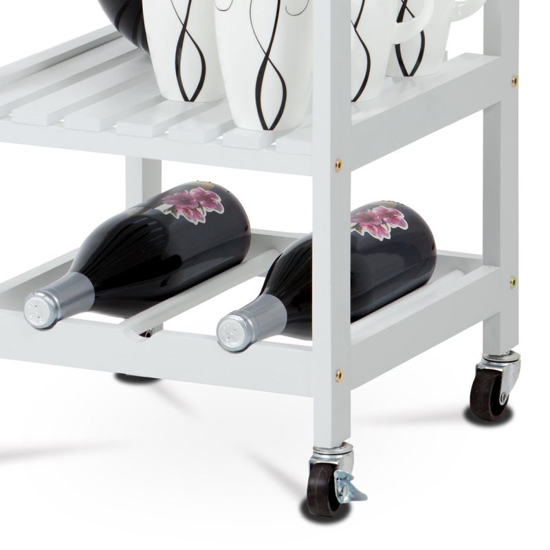 Bambusový regál na kolieskach lakovaný matnou bielou farbou