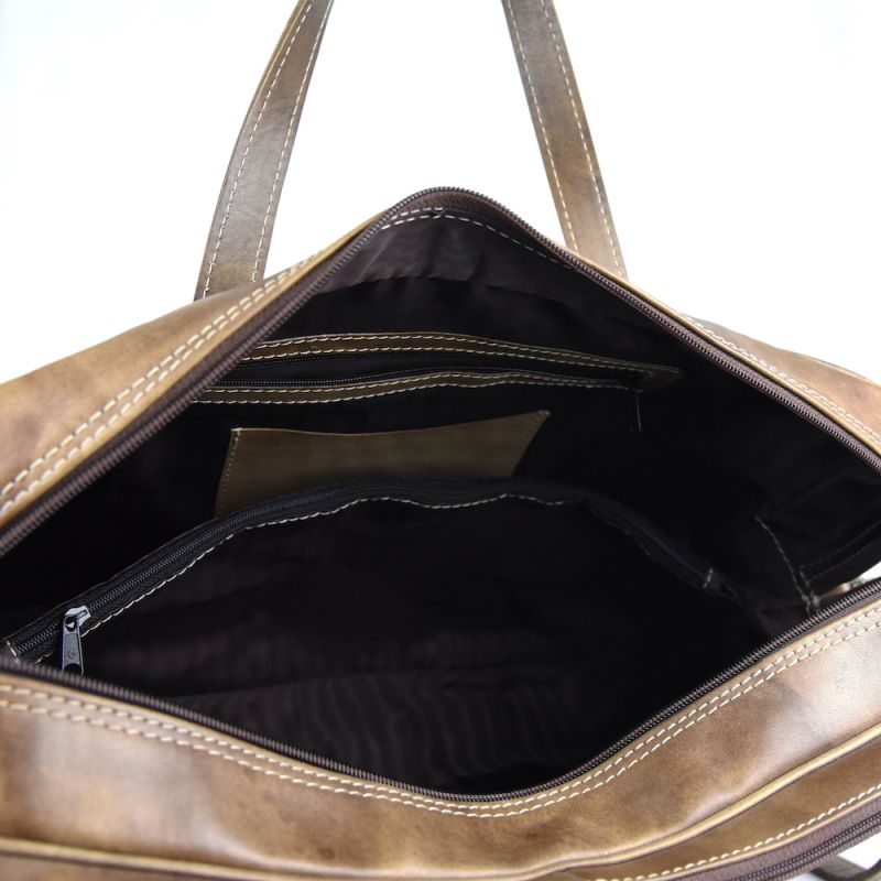 Ručne pletená kožená cestovná taška v hnedej farbe