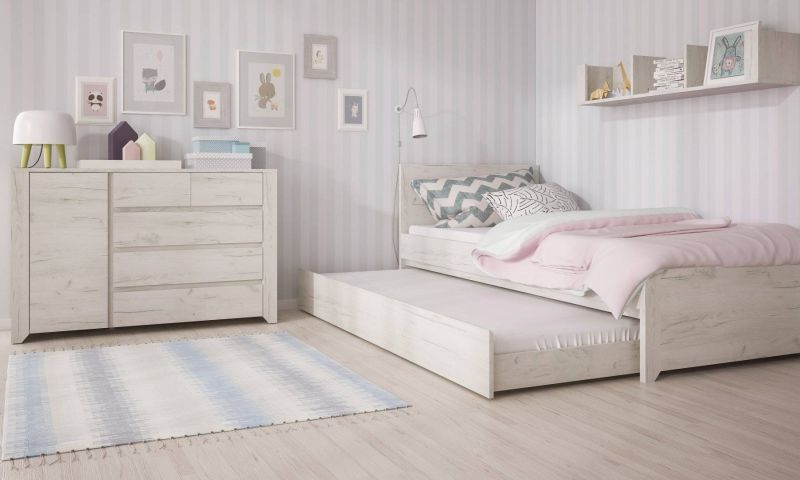 Regál s tromi dvierkami a zásuvkou, dub white craft