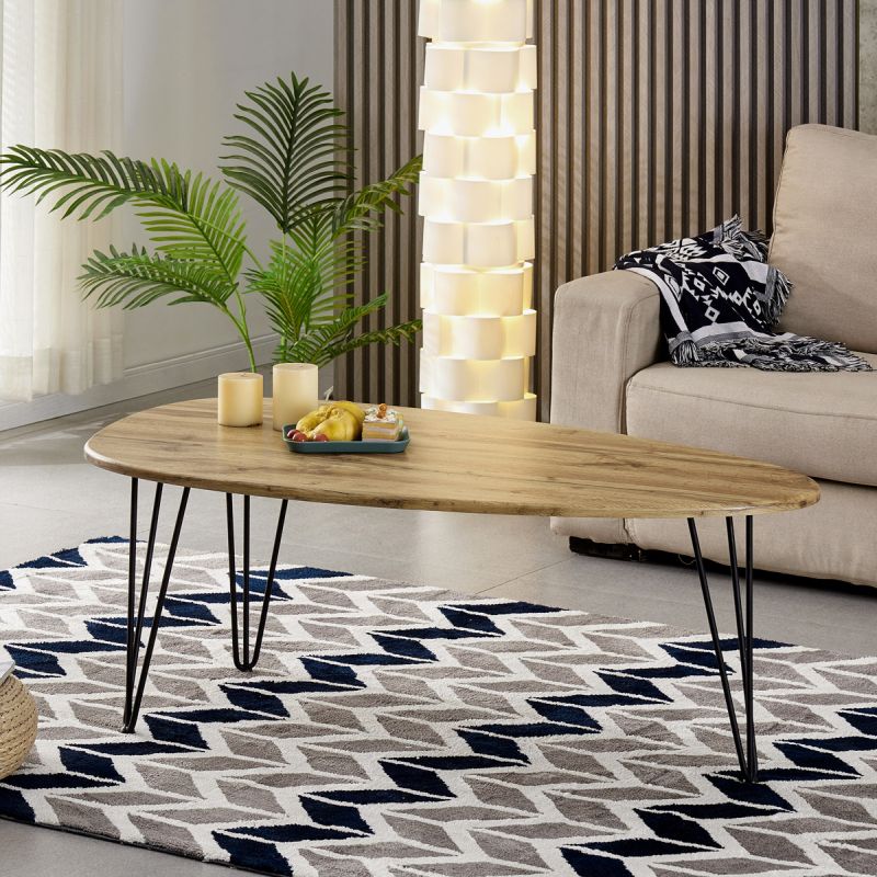 Konferenčný stôl 120x67, MDF doska, dekor divoký dub, čierny kov