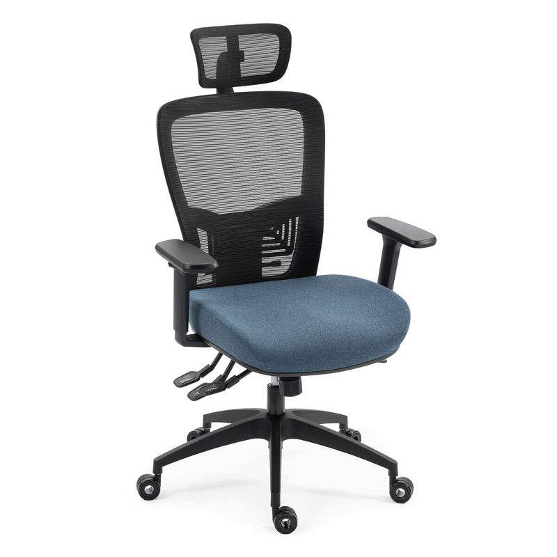 Ergonomická kancelárska stolička modrá, sieťované operadlo, 120 kg