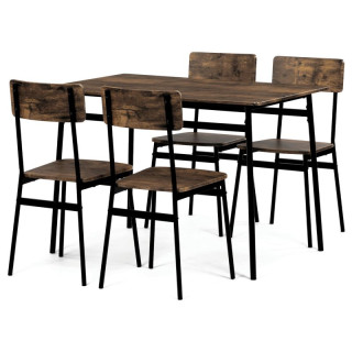 Jedálenský set 1 + 4, MDF dekor staré drevo, kovová podnož čierny matný lak
