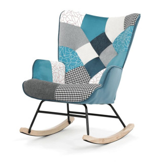 Luxusné hojdacie kreslo, modré s patchwork dizajnom