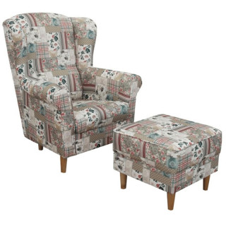 Dizajnový ušiak, s taburetom, látka patchwork Viorica 1
