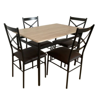 Jedálenský set 1+4, dub sonoma-čierna-hnedá