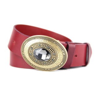 Kožený opasok BROOCH, šírka 4cm - Bordová