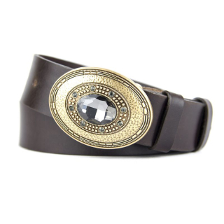 Kožený opasok BROOCH, šírka 4cm - Tmavo hnedá