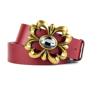 Kožený opasok FLOWER, šírka 4cm - Bordová