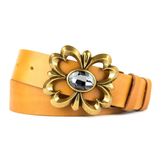 Kožený opasok FLOWER, šírka 4cm - Koňaková