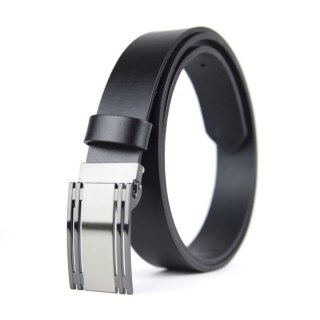 Kožený opasok PLAQUE, šírka 3.3cm - Čierna