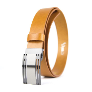 Kožený opasok PLAQUE, šírka 3.3cm - Koňaková