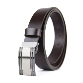 Kožený opasok PLAQUE, šírka 3.3cm - Tmavo hnedá